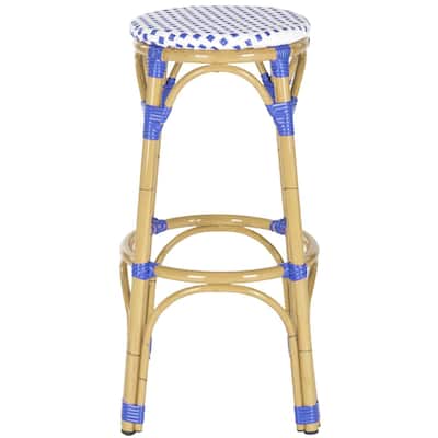 Indoor Outdoor Stacking Bar Stool with Weather Resistant Woven Seat and Sturdy Metal Frame for Patio or Kitchen