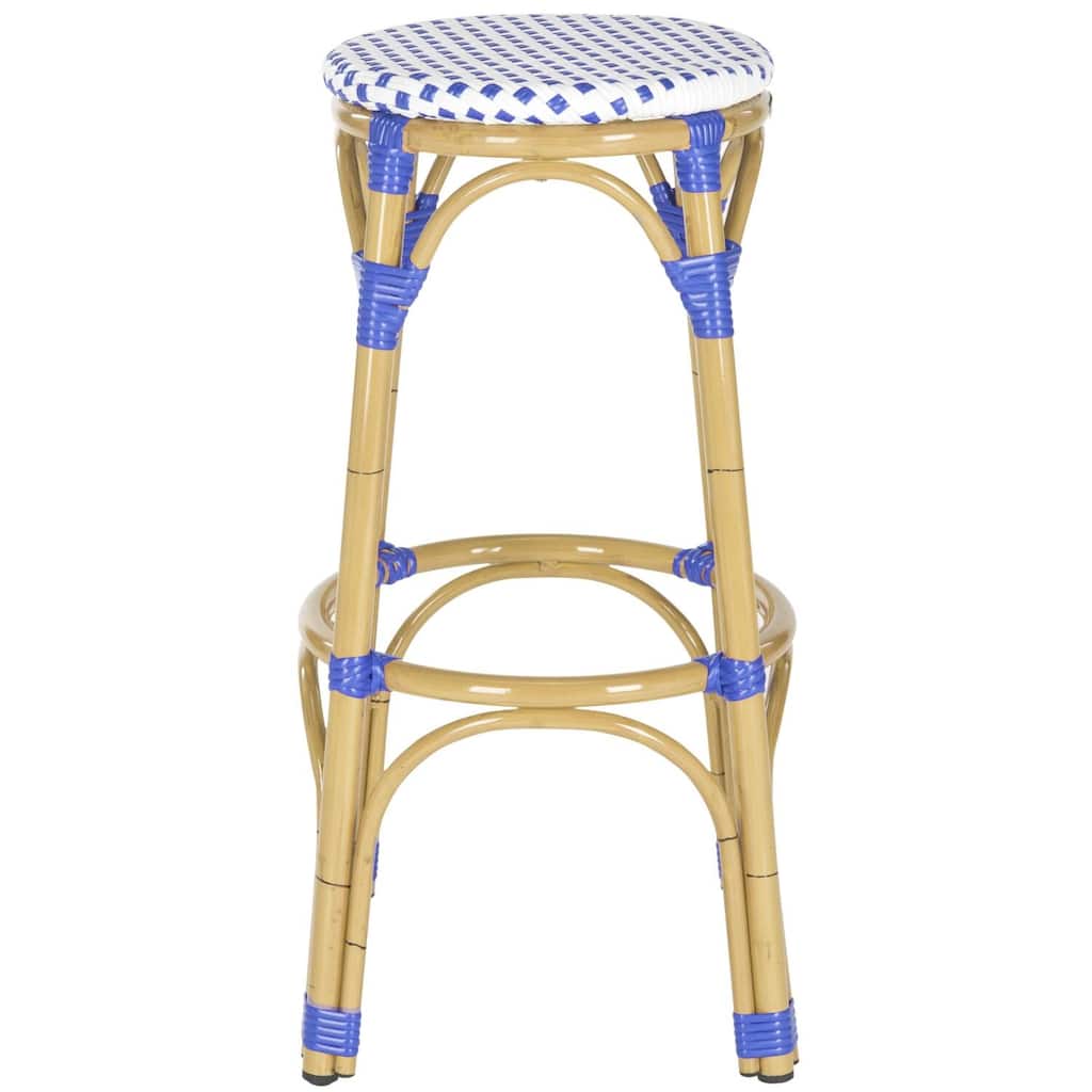Indoor Outdoor Stacking Bar Stool with Weather Resistant Woven Seat and Sturdy Metal Frame for Patio or Kitchen