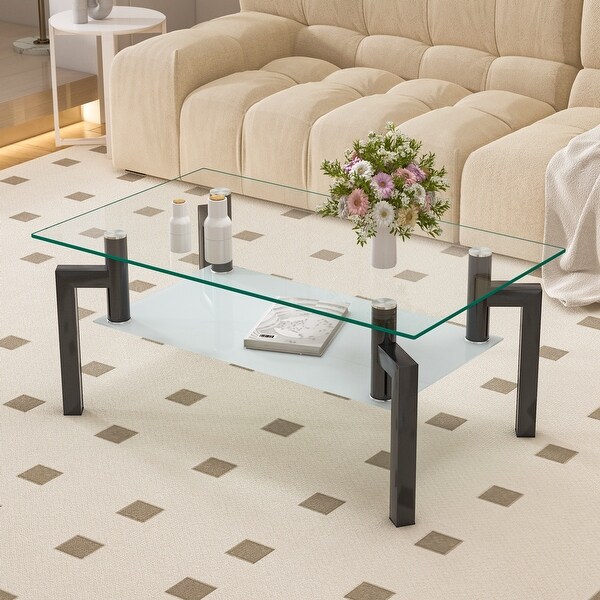 Rectangle Black Glass Coffee Table Clear Coffee Table Modern Side
