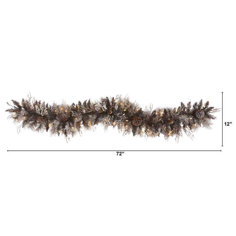6' Flocked Artificial Christmas Garland with 50 White Warm LED Lights and Pine Cones - 72