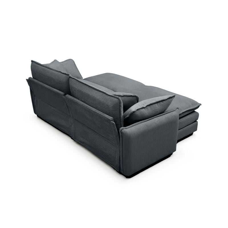 4-Piece Corduroy Modular Sleeper Sectional Sofa with 2 Ottomans & 4 Pillows