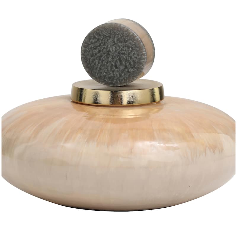 Beige Glass Ombre Geometric Decorative Jars with Peach Accents and Gray Marble Top