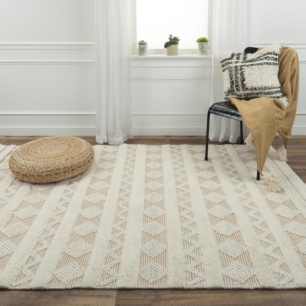 Alora Decor Kerala Beige and Brown Geometric Hand-woven Jute Rug