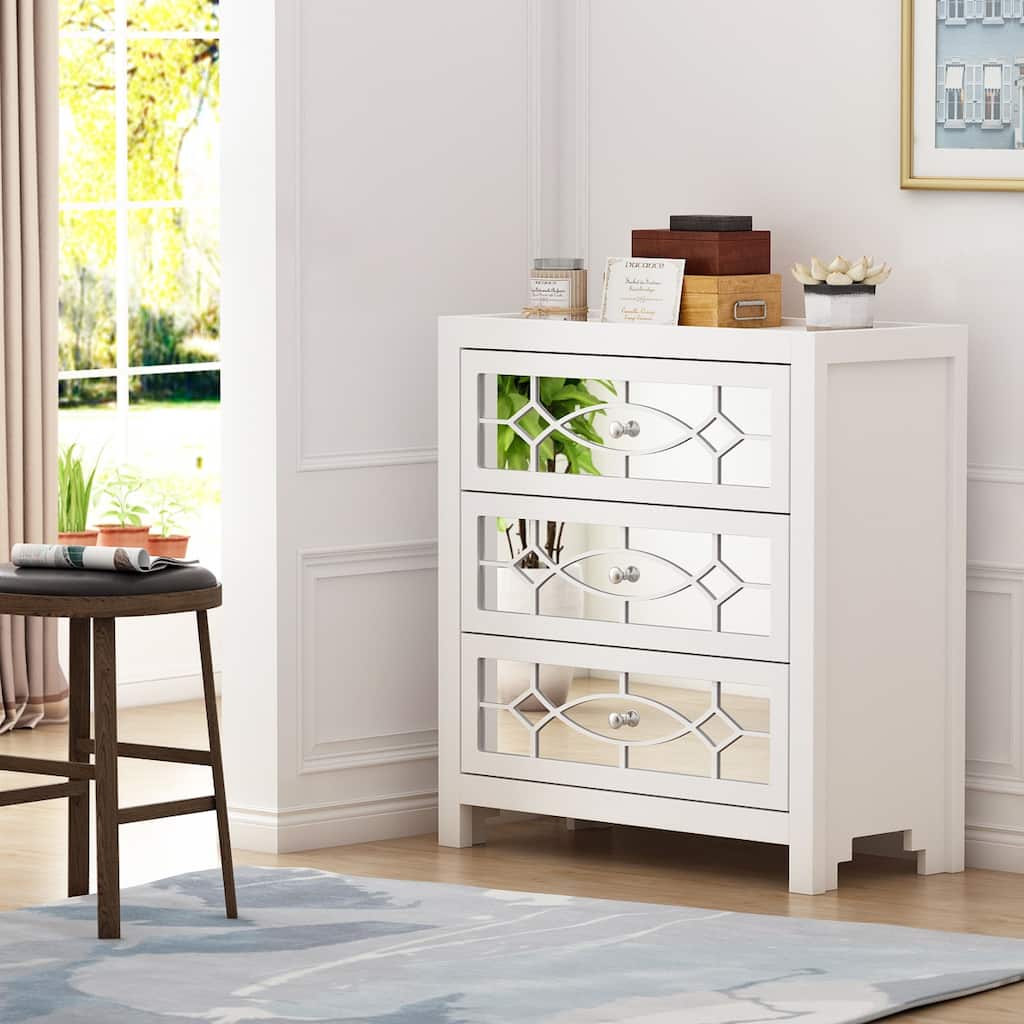 Timechee Nightstand Bedside Table Mirrored Cutout Chest Beside Table