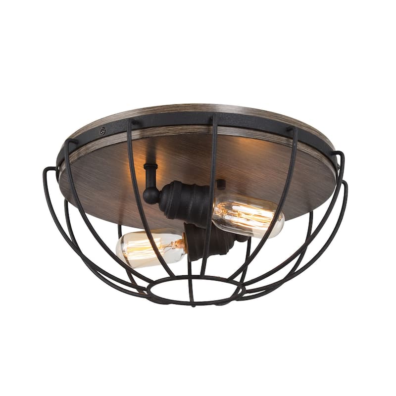 Modern Industrial 2-Light Flush Mount Metal Cage Ceiling Light - D14.5" * H6.3"