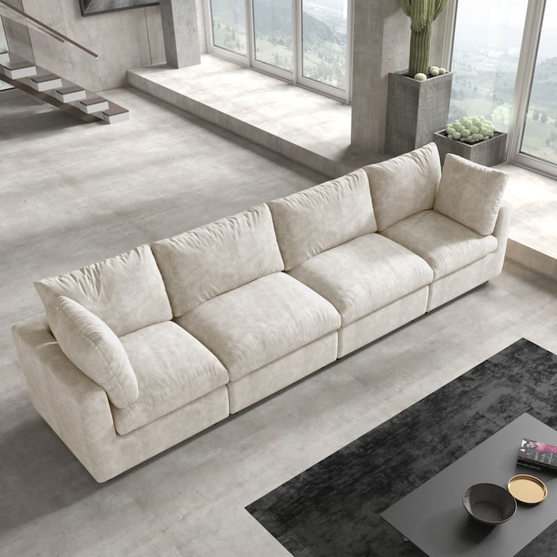Minimalist Upholstered Cushion Sofa 4-Seater Chenille Modular Sectional Couch for Living Room