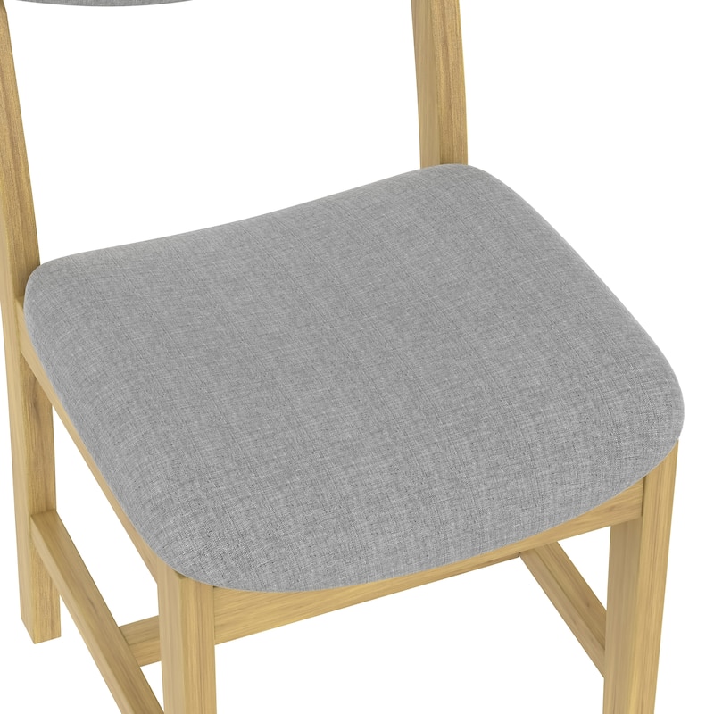4-Piece Rustic Farmhouse Dining Chair Set, Solid Wood Frame with Gray Fabric Upholstered Cushion