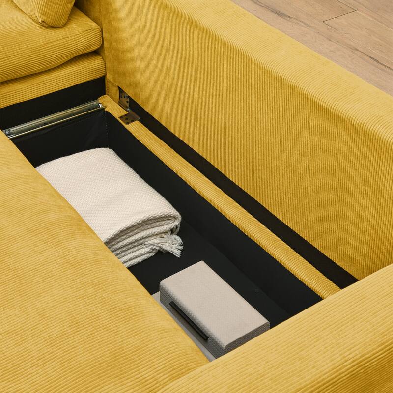 L Shaped Sofa Convertible Pull-out Sleeper Sofa Bed, Living Room Sectional Daybed with Storage Chaise, Corduroy Recliner