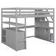 preview thumbnail 8 of 10, Full Size Loft Bed with Desk and Shelves, Two Built-in Drawers, Storage Staircase, Gray