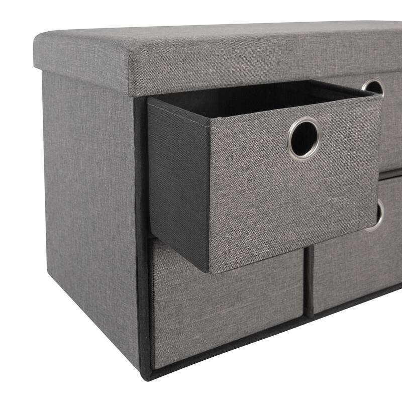 Simplify 6 Drawer Collapsible Double Storage Ottoman in Grey