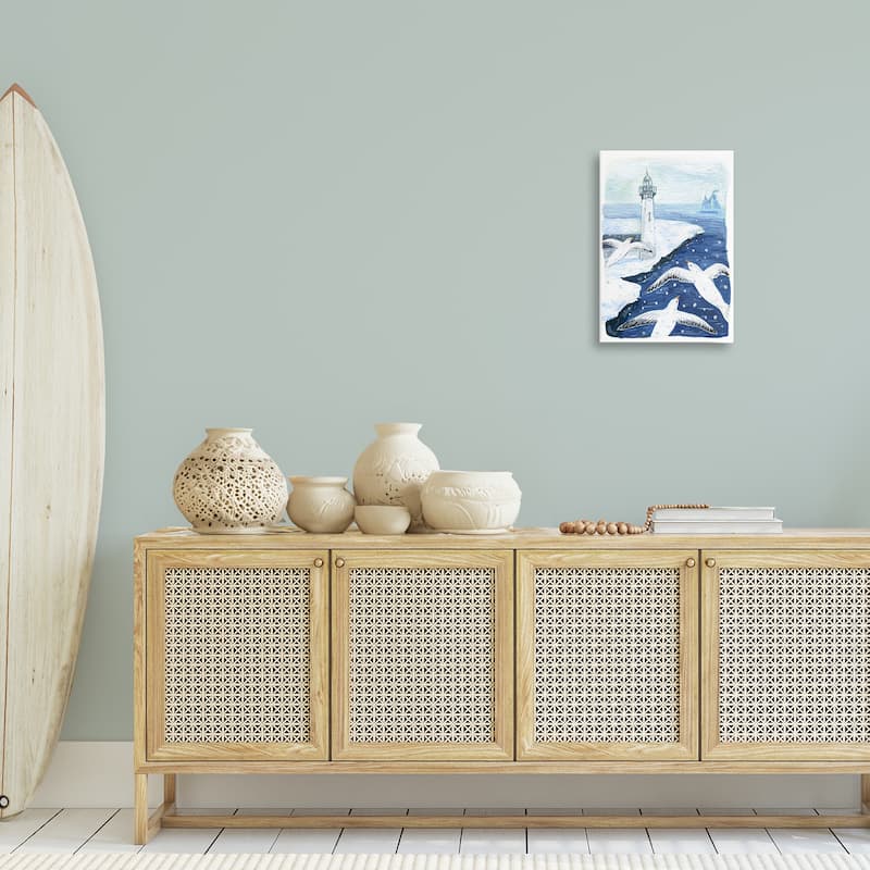 Stupell Snowy Winter Harbor Birds Canvas Wall Art Design By Hannah Moren