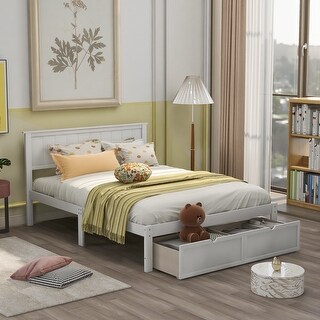 Full Size Platform Bed with Built-In Storage Drawers, Durable Pine and MDF Construction, Elevated Design
