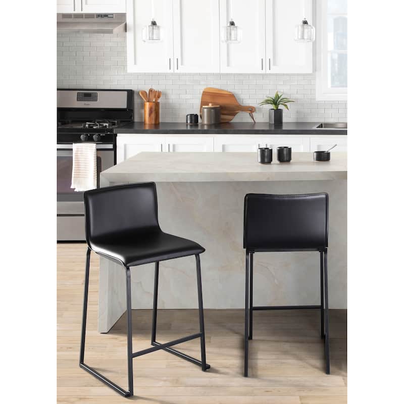 Porch & Den Mara Upholstered Counter Stool in Black Metal (Set of 2) - N/A