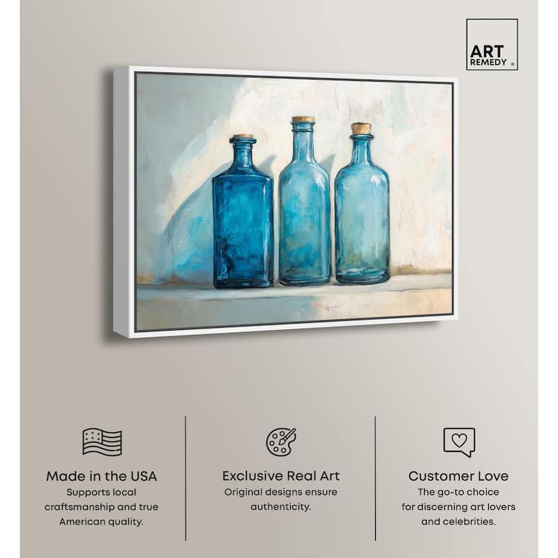 Three Blue Bottles Canvas by Art Remedy