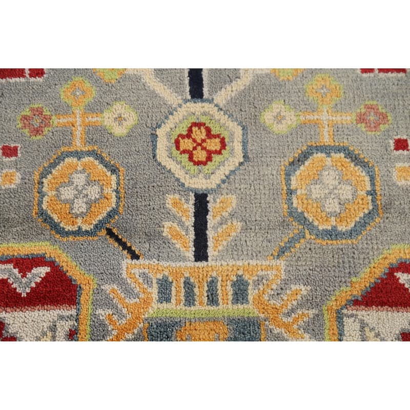 Gray Geometric Kazak Oriental Area Rug Hand-Knotted Wool Carpet - 8'1"x 10'0"