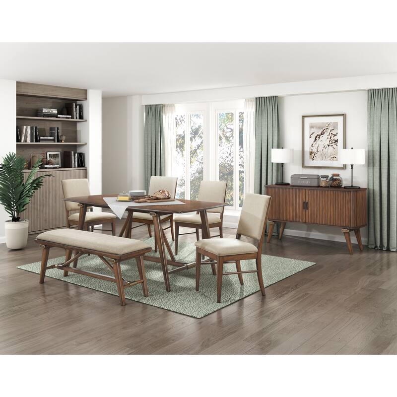 Modern Design 1pc Bench Fabric Upholstered Seat - Brown Mix