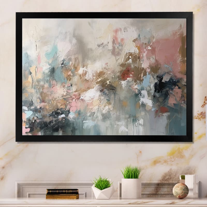 Designart "Brushstroke Abstract Painting I" Abstract Framed Wall Art For Living Room - 32 in. wide x 16 in. high - Black
