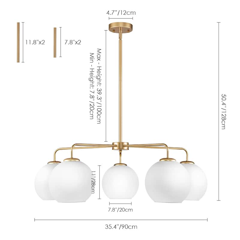 5-Light Modern Linear Sputnik Branch Kitchen Island Light Clear Glass Globe Bubble Chandelier for Dining Room