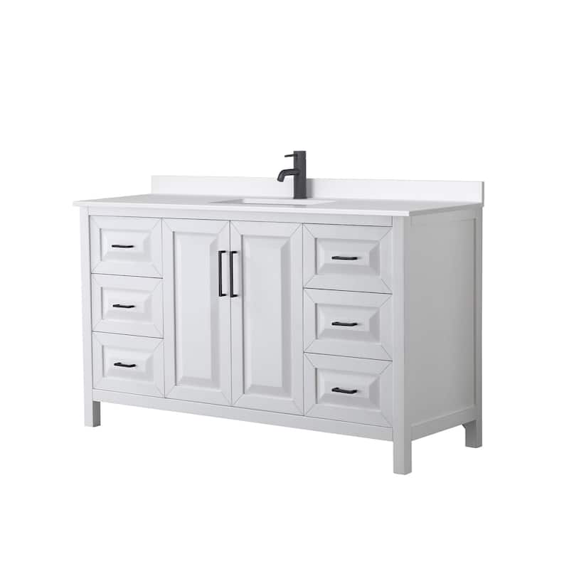 Daria 60-inch Single Vanity, Single Hole Quartz Top - White, Black Trim, White Quartz Top