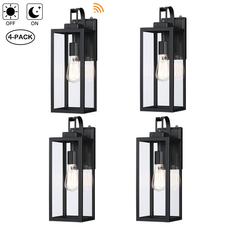 2-pack 17.7 in. 1-Light Matte Black Outdoor Wall Lantern Sconce with Clear Glass（Dusk to Dawn could be chosen）