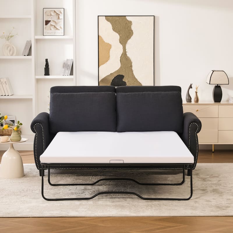 Pull Out Couch with Mattress, Sleeper Sofa Daybed, Upholstery Sectional Loveseat Convertible Sofa Bed - Dark Gray