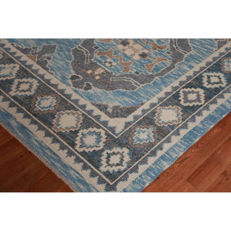 Hand Knotted Oriental 100% Wool Carpet Transitional Geometric Navy Blue & Blues Oushak Area Rug - 11' 4'' X 8' 3''