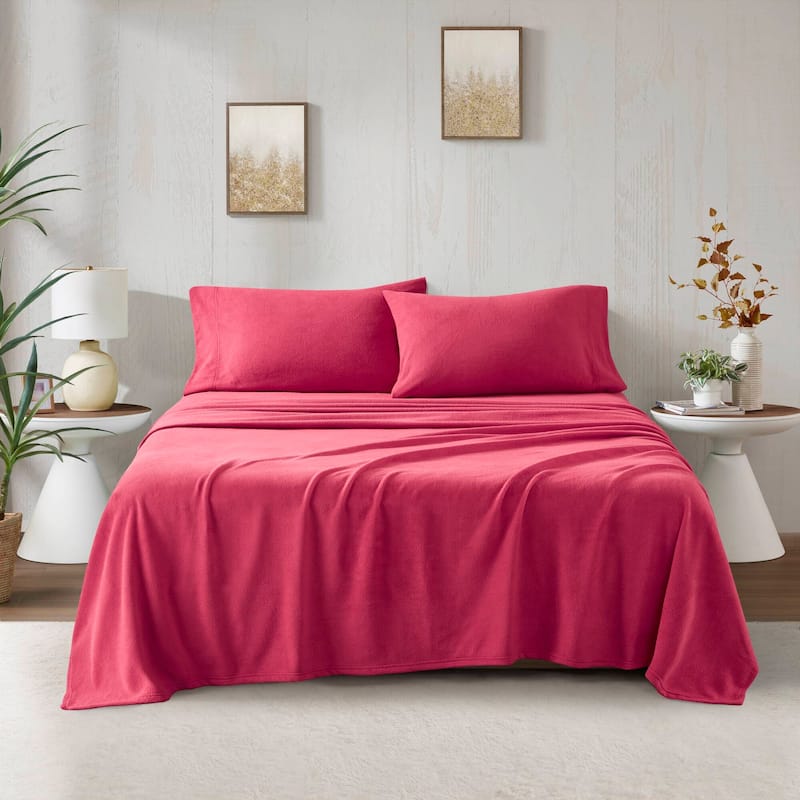 Madison Park Micro Fleece Bed Sheet Set - Twin - Red