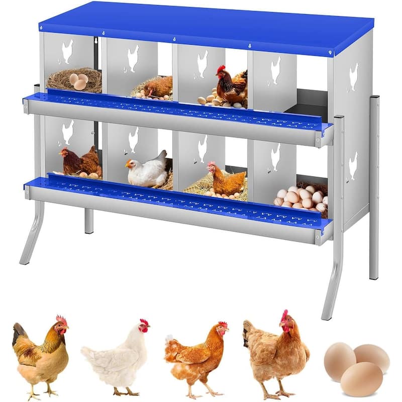 8 Compartment Nesting Box, Chicken Laying Box, with Bracket Legs - Blue