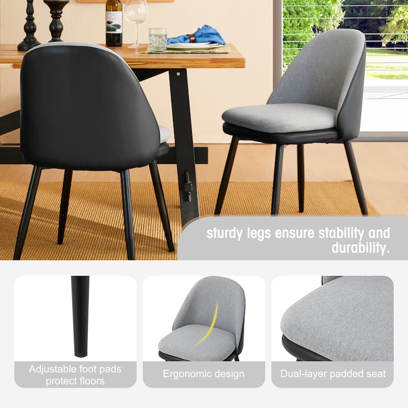 Glitzhome Modern Set of 2/4 PU Leather Mixed Fabric Dining Side Chairs with Metal Legs