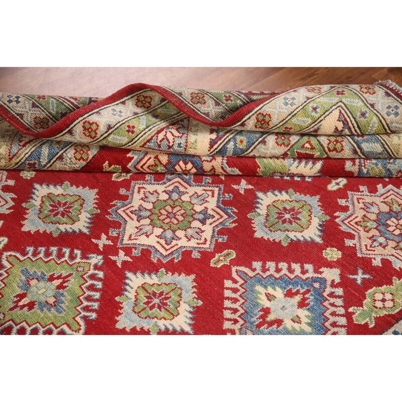 Geometric Red Kazak Oriental Area Rug Handmade Wool Carpet - 5'8" x 7'10"