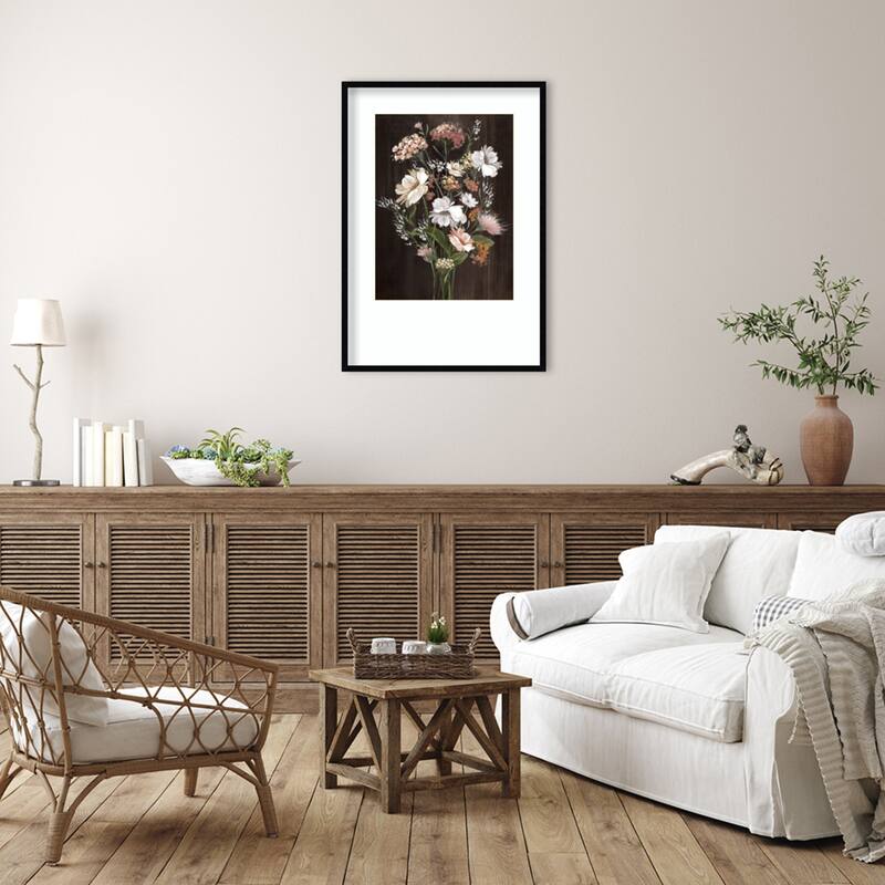 Gentle Blooms on Dark Canvas No. 2 by Alex Black Wood Framed Wall Art Print