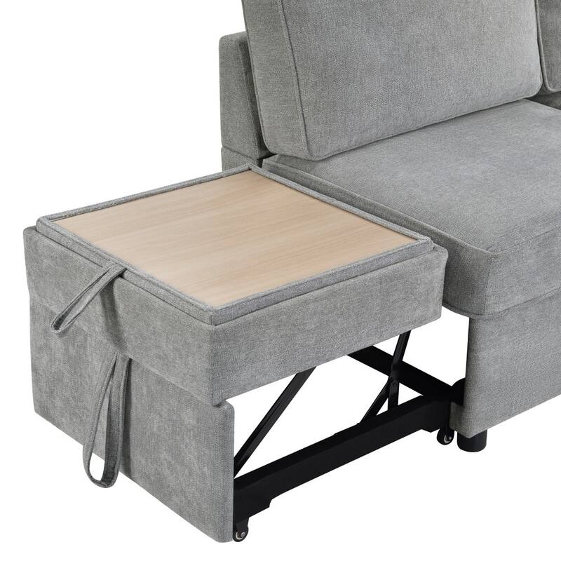83.9" L-shaped Convertible Sectional Sofa with Dual Pull-out Sleepers, Flip-Top Table, USB Ports, Cup Holder
