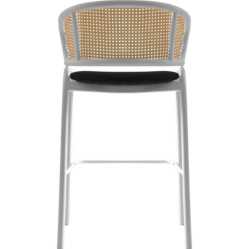 LeisureMod Ervilla Set of 2 Modern Wicker Leather Bar Stool with Curved Back & White Steel Frame for Home Office Dining Room