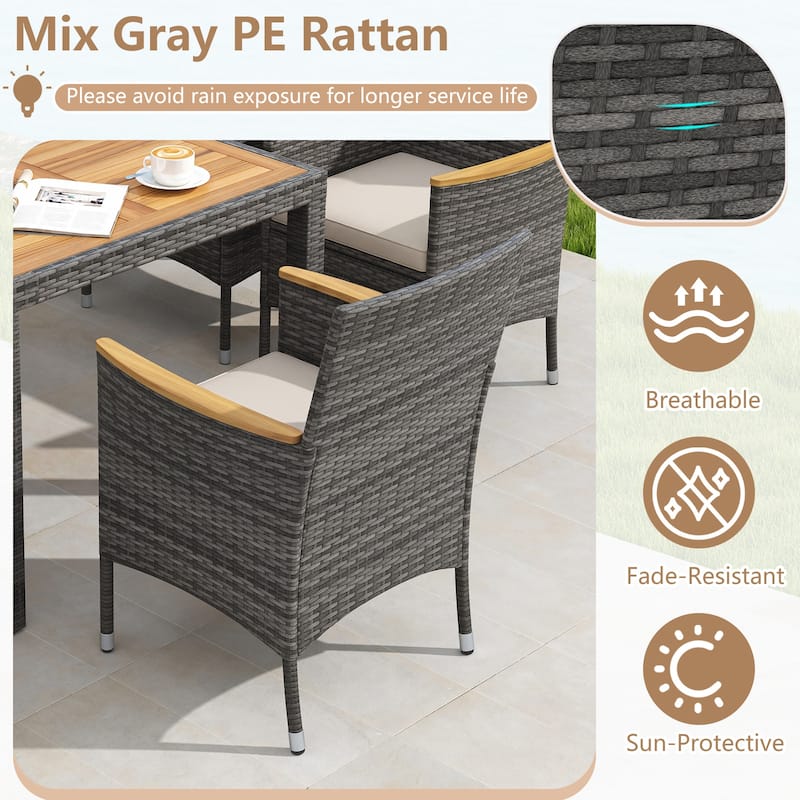 Costway 9 PCS Outdoor Wicker Dining Set with Acacia Wood Table and 8 - See Details