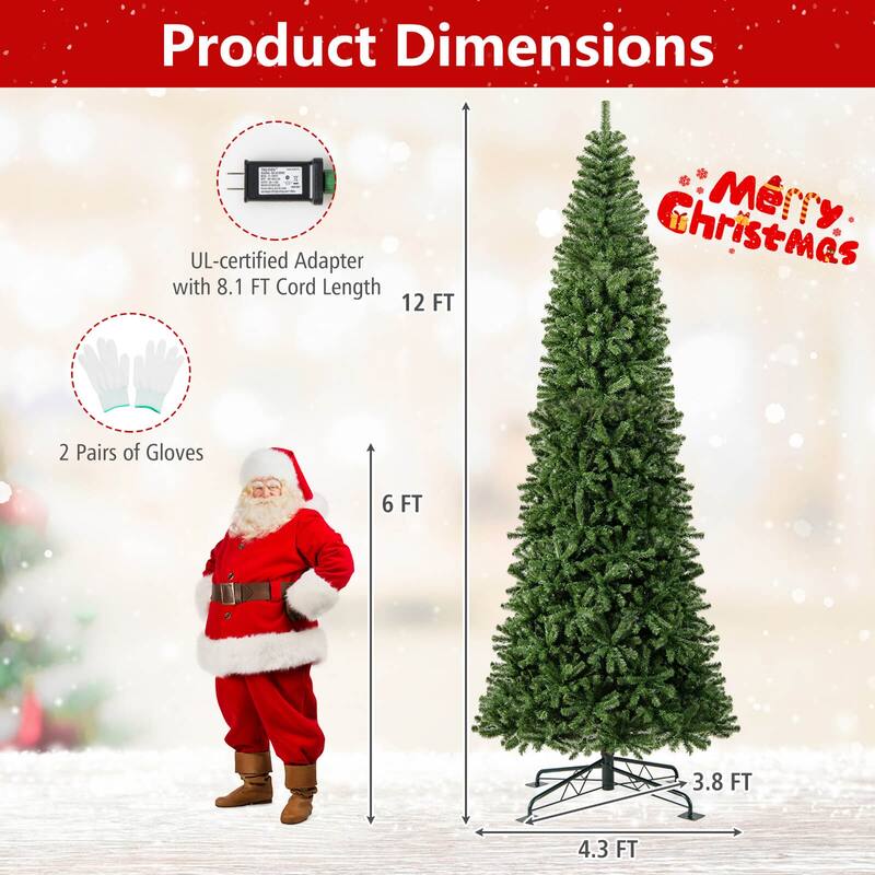 Costway 12 FT Artificial Christmas Tree & Quick Power Connector 2536 - Green - See Details