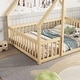 preview thumbnail 4 of 16, Full Wood House-Shaped Floor Bed with Fence, Guardrails for Small Space, Living Room, Bedroom, Apartment