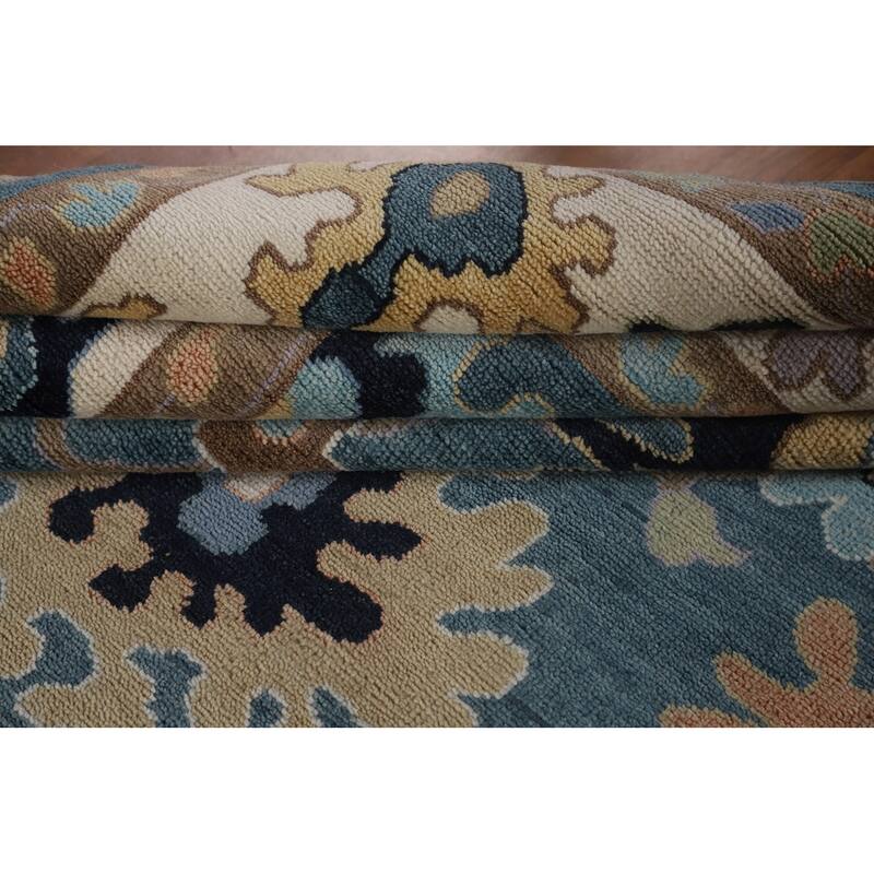 Floral Blue Oushak Oriental Area Rug Handmade Wool Carpet - 9'0"x 11'10"