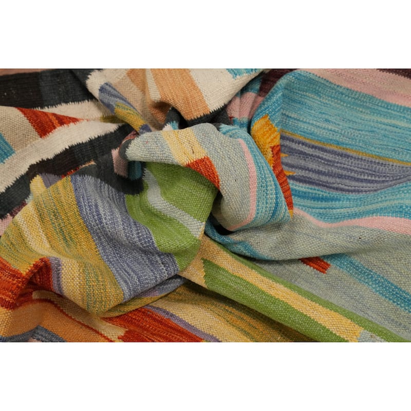 Hand Woven Oriental 100% Wool Carpet Southwestern Tribal Multi-Colored Kilim Area Rug - 9' 8'' X 8' 4''