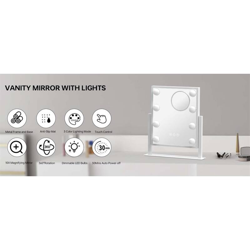 Hollywood Make Up LED Lighted Vanity Mirror with 8 Dimmable Bulbs Bed