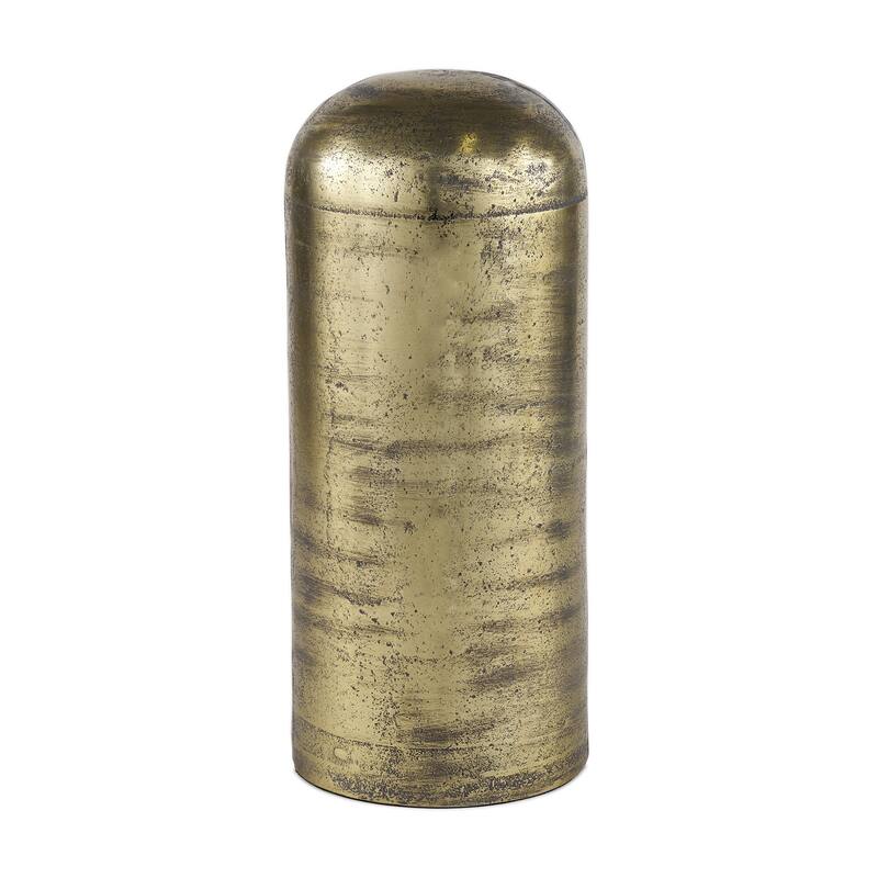 HomeRoots 15" Antiqued Brass Cast Aluminum Cylindrical Tabletop Sculpture - 6.00 in. x 14.50 in. x 6.00 in.