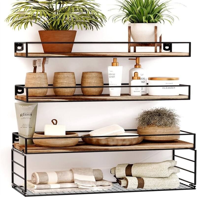 Floating Bathroom Shelves Over Toilet - 5.9"D x 16.2"W x 5.9"H - Rustic Brown