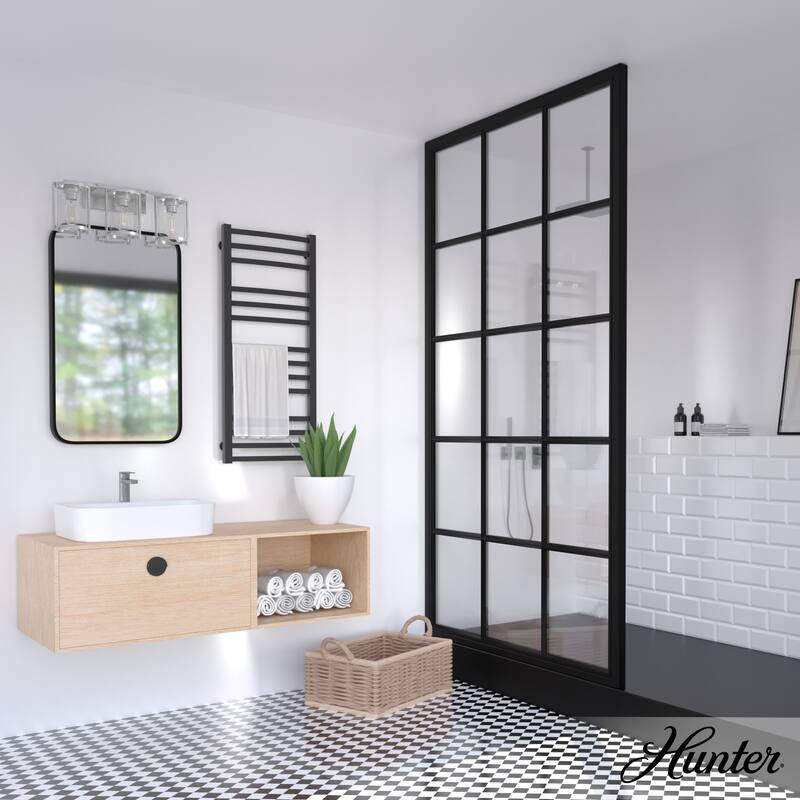 Hunter Astwood Bathroom Vanity Light, Clear Cylinder Glass, Damp Rated, Caged - Contemporary, Transitional, Art-Deco