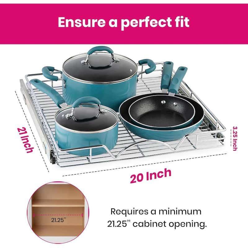 Pull Out Cabinet Drawer Organizer, Heavy Duty- Steel Metal- Chrome Finish