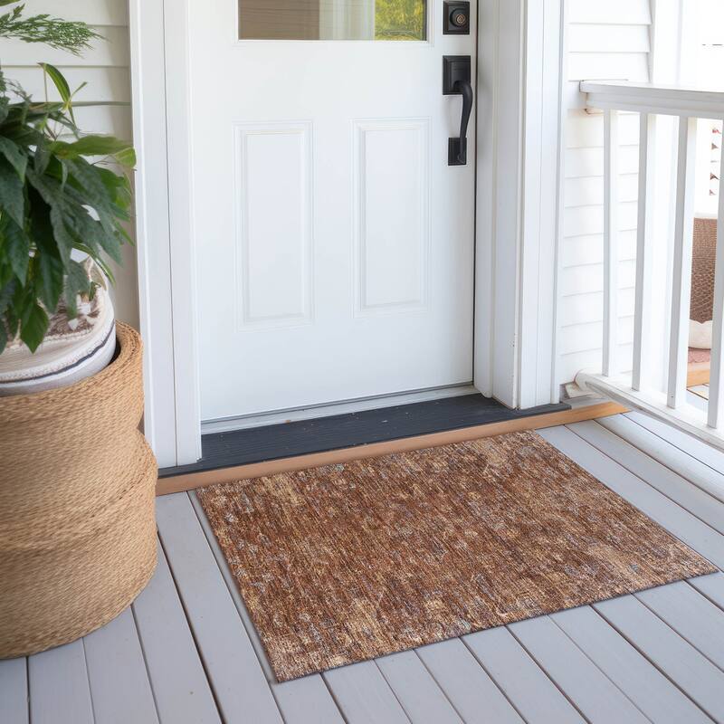 Machine Washable Indoor/ Outdoor Traditional Chelsea Chantille Rug - Paprika - 1'8" x 2'6"
