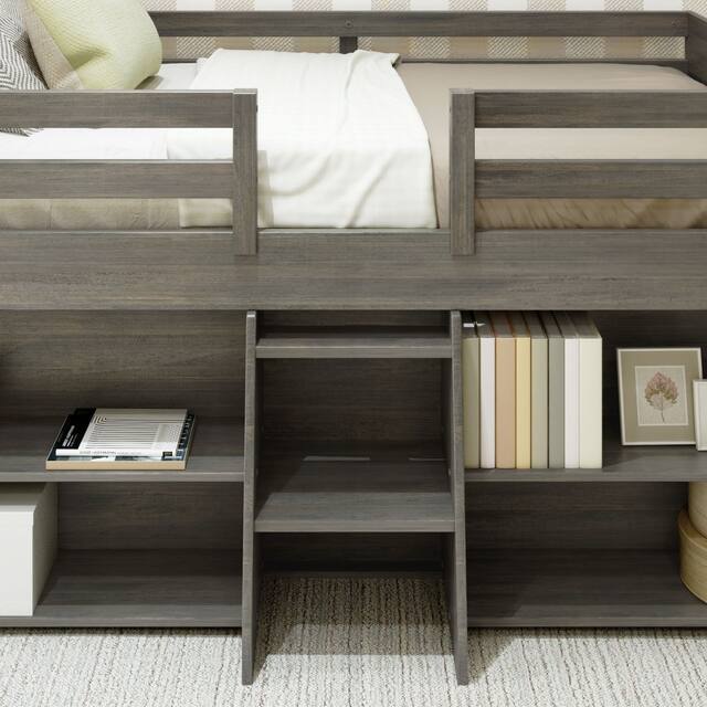 Max and Lily Farmhouse Twin Low Loft Bed with 2 Bookcases