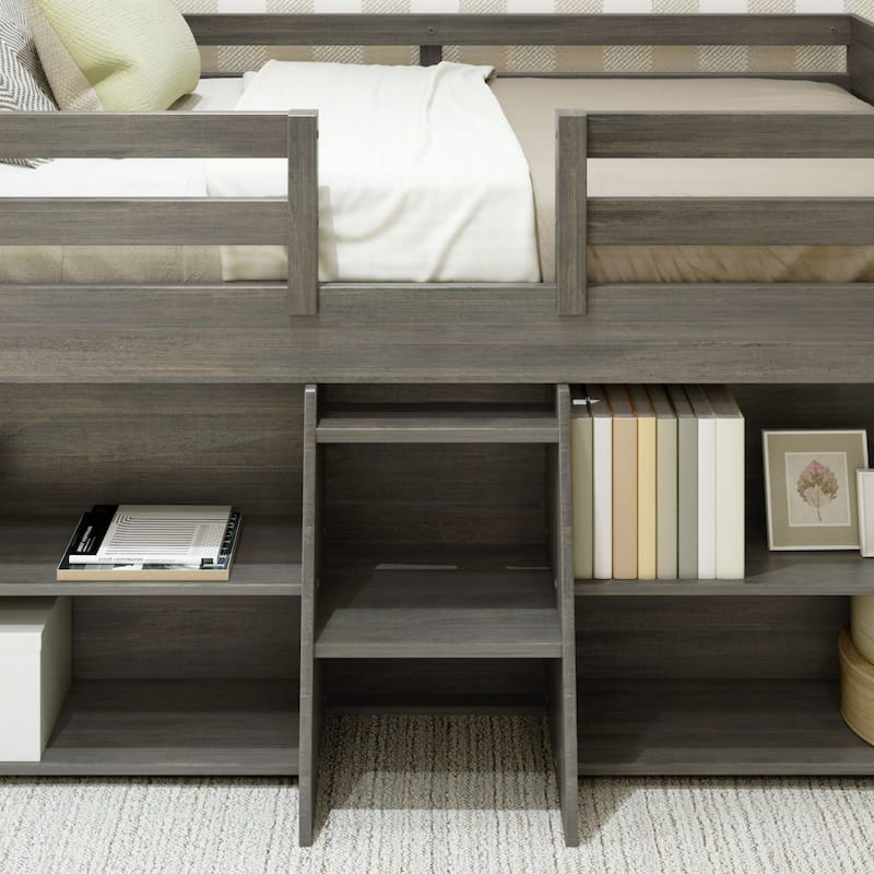 Max and Lily Farmhouse Twin Low Loft Bed with 2 Bookcases