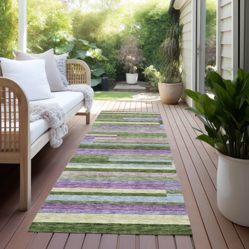 Machine Washable Indoor/ Outdoor Modern Stripes Chantille Rug - Cactus - 2'3" x 7'6"