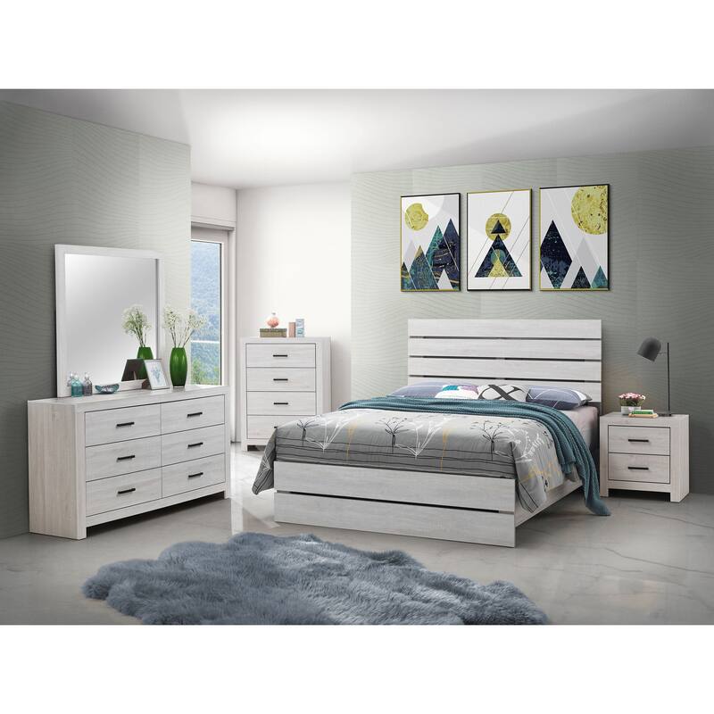Coastal White Eastern King Panel Bed with Rustic Charm and Ample Storage