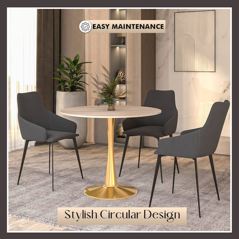 Bristol 31" Round Dining Table for 4 with Sintered Stone Tabletop in Gold Steel Base for Kitchen & Dining Room