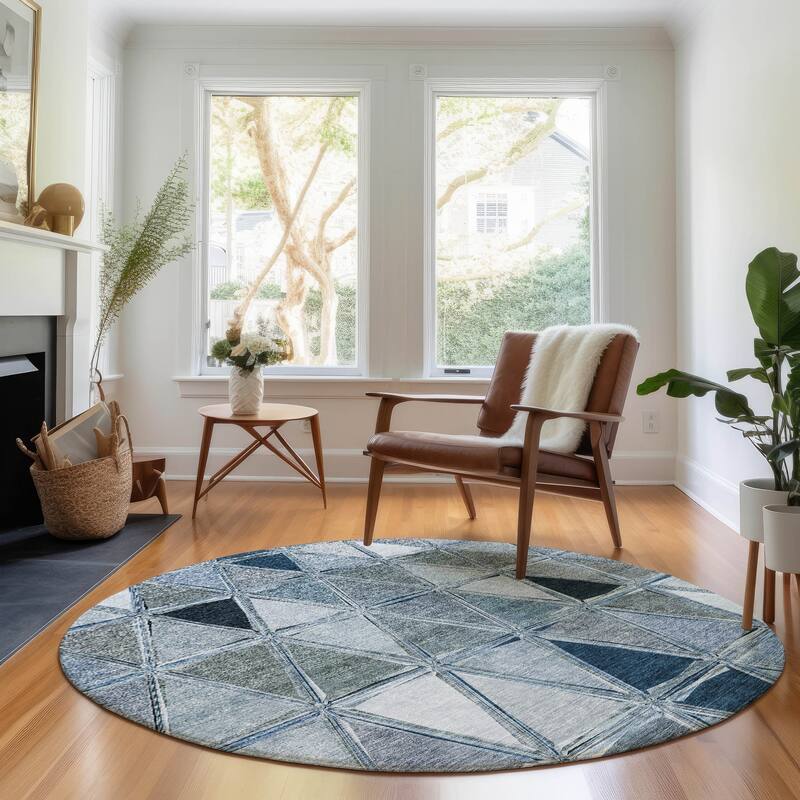 Premium Washable Super Soft Contemporary Mosaic Mayfield Rug - Blue - 8' x 8' - Round